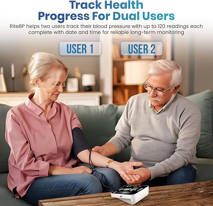 Digital Blood Pressure Monitor with 2 Large Arm Cuffs (22–42 cm) | Accurate & Easy-to-Use, USB Type-C Rechargeable, Automatic Upper Arm BP Machine for Home Use