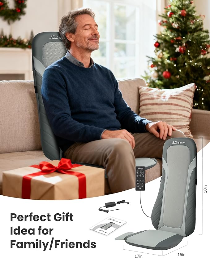 Shiatsu Back Massager with Heat,Full Back Massager for Pain Relief Deep Tissue,Longer Massage Chair Pad,Back Kneading Shiatsu or Rolling Massage for Chair,Christmas Gifts for Women Men Parents