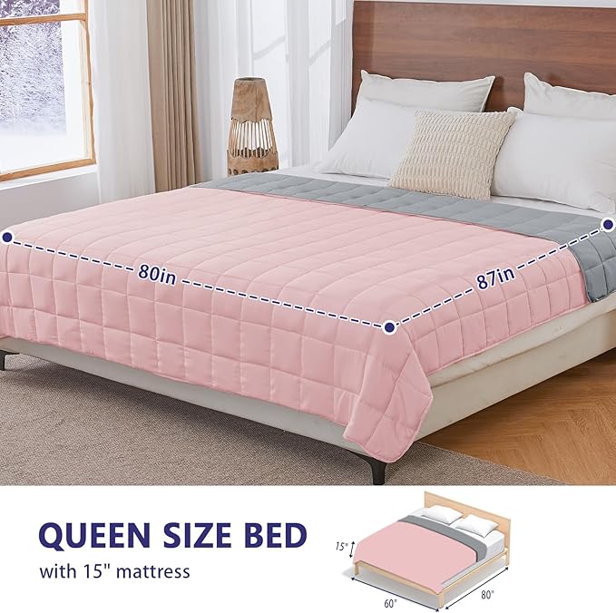 King Size Weighted Blanket for Adults (20 lbs, 80” x 87”, Pink Grey) Cooling Heavy Blanket for Sleeping Perfect for 190-210 lbs, Breathable Blanket for Adults & Couple All Season, Machine Washable