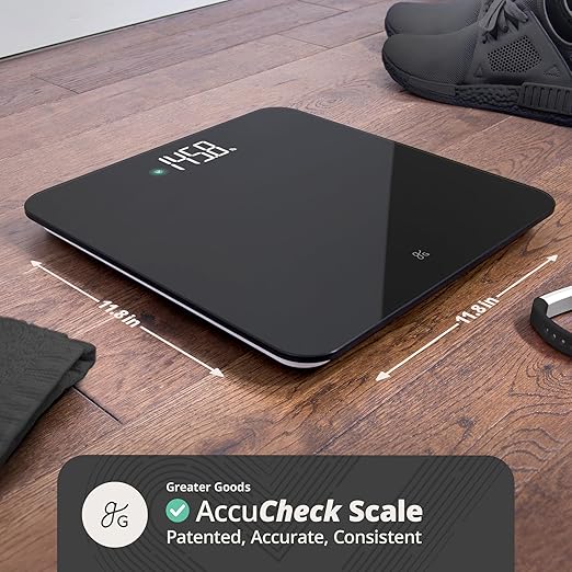 Greater Goods AccuCheck Digital Scale for Body Weight - Accurate Digital Bathroom Scale with High-Precision Sensors, Large Easy-to-Read Backlit Display, 400 lb Capacity, Auto Step-On (Black)