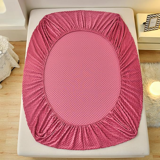 ZIQINPSQ Coral Velvet Fitted Sheet-Thickened Cold-Resistant and Warm Bed Sheets-Soft Velvet Fleece Fitted Sheets with-Elastic All Around. (PaleVioletRed, California King)