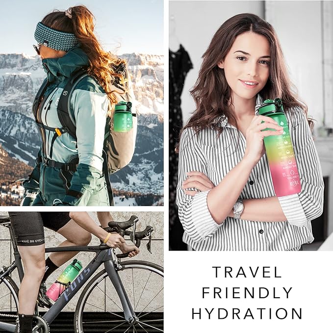 Hyeta 32 oz Water Bottles with Times to Drink and Straw, Motivational Water Bottle with Time Marker, Leakproof, Drinking Sports Water Bottle for Fitness, Gym and Outdoor