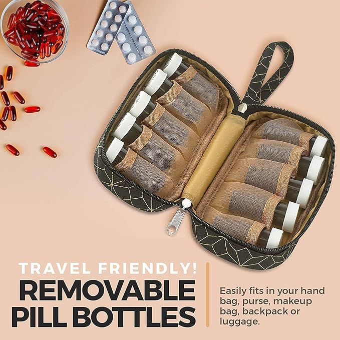 Pill Case and Pills Bottle Organizers - (Pack of 2) Weekly and Daily Medicine Container Carrier Tote Bag for Weekly Pill Bottles with 6 Extra Daily Bottles