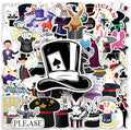 53pcs Magician Stickers, Waterproof Vinyl Stickers with Rabbit, Poker, Hat & Magic Wand Patterns, Suitable for Kids & Adults, Decor for Laptop, Phone
