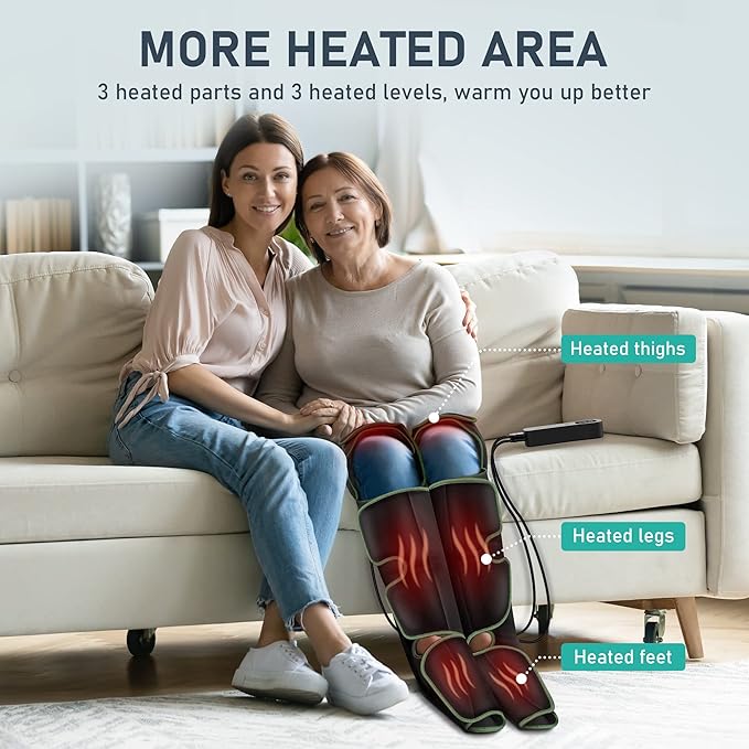 QUINEAR Leg Massager for Circulation and Pain Relief, Foot and Leg Compression Massager with Heat 2 Extender 3Heat 3Mode 3Intensity Calf Massager for Cramps Edema Swelling, FSA-HSA Eligible