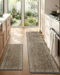 LUMI Anti-Fatigue Kitchen Floor Mats Set of 2,Cushioned Comfort Standing Rug Waterproof 2PCS, Non-Slip Ergonomic Foam Runner for Sink, Laundry, Office & Home,17x29+17x59,Tawny Echo