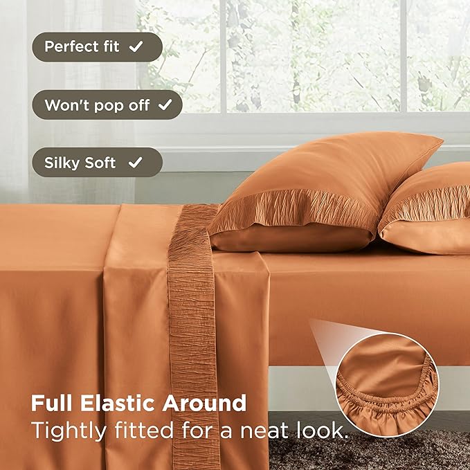 Bedsure Twin XL Sheet Sets Dorm Bedding - 3 Pieces Soft Extra Long Twin Sheets, Hotel Luxury, Easy Care Microfiber for Women, Men, Dusty Orange