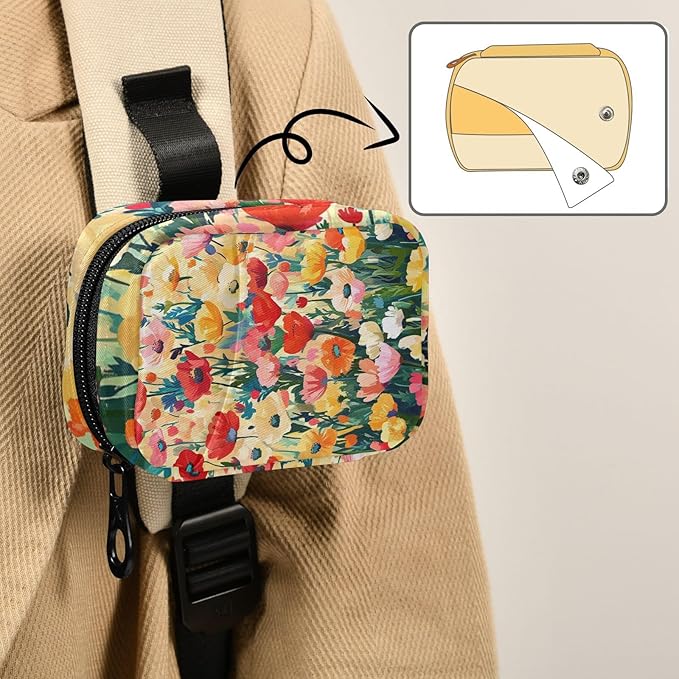 Colorful Poppy Festival01 Travel Pill Organizer Case Box Container Weekly Portable Vitamin Medicine Holder Storage Bag with Zipper Removable