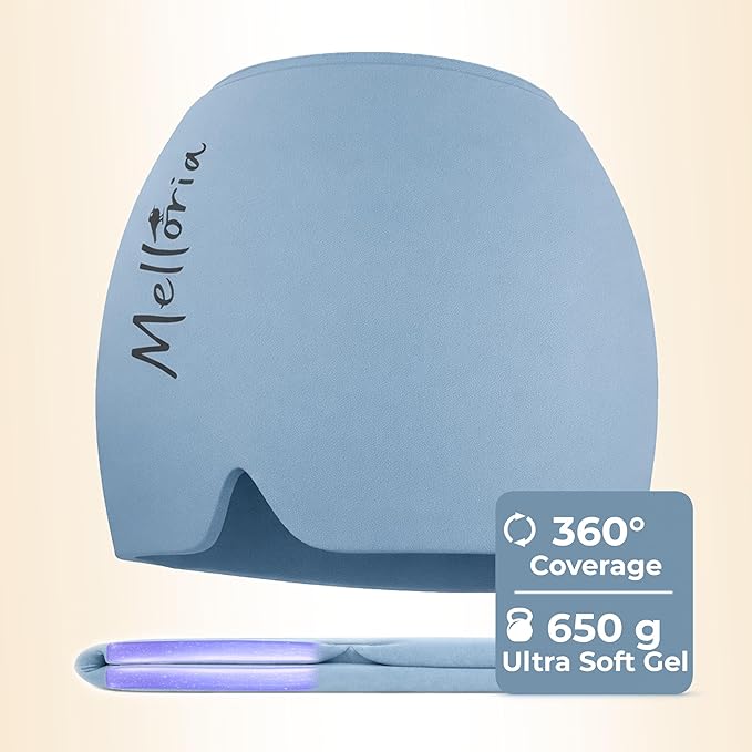 Migraine Relief Cap – Reusable Cooling Hat with Headache & Stress Relief | Soft, Stretchy Fit & Gentle Compression | Self-Care Essential Cold Gel Pack (Blue)