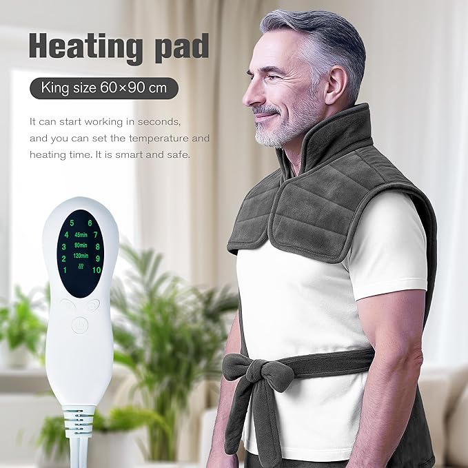 Heating Pad for Neck and Shoulders and Back,Holiday and Birthday Gifts for Family, Friends, and Seniors,Heating Pad for Back Pain Relief,10 Heat Settings, 3 Timers, Auto-Off (Gray)