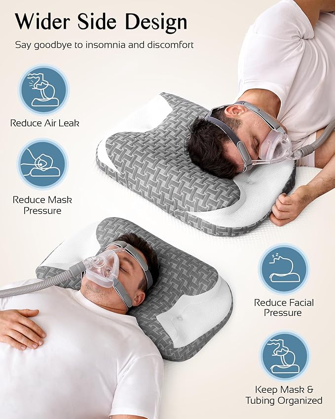 Sleep Apnea Pillow for Cpap Users, Ergonomic Adjustable Memory Foam Cpap Pillows for Side and Back Sleepers, Reducing Air Leaks and Mask Pressure