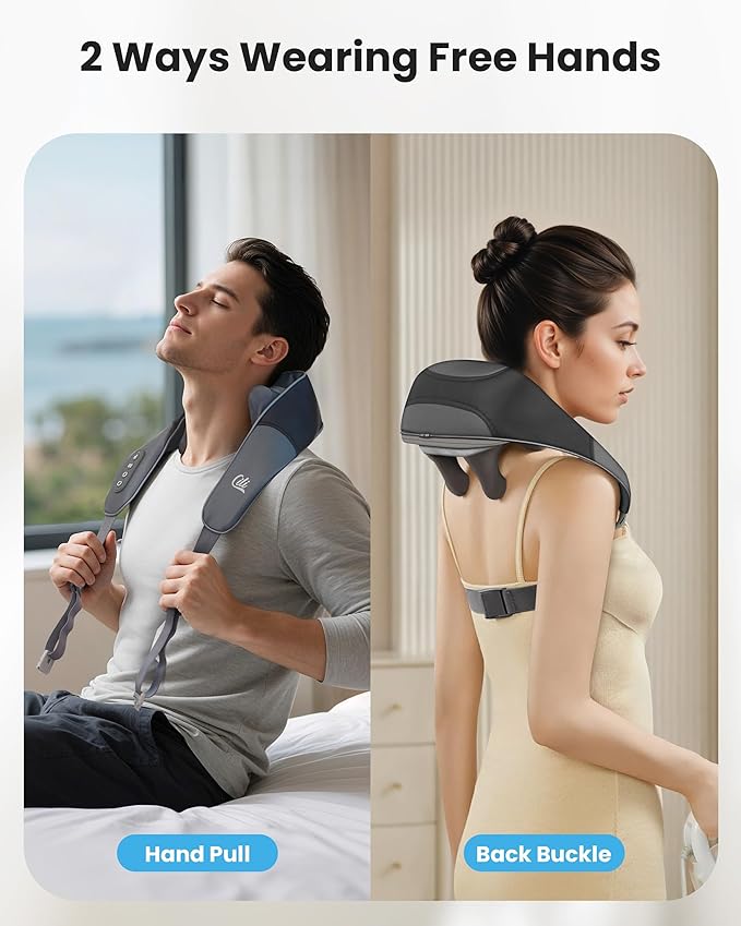 CILI Cordless Neck Massager with Heat, 4D Shiatsu Shoulder Back Deep Tissue, Neck Back Massager Pillow, Wider Massage Head & More Heating Area, Gift for Dad Mom