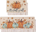 U'Artlines Fall Kitchen Rugs Sets of 2, Anti Fatigue Mats for Kitchen Floor Printed on Both Sides, Non Slip Waterproof Fall Kitchen Mats with Pumpkin Leaves Fall Decor Pattern 17"x28"+17"x47"