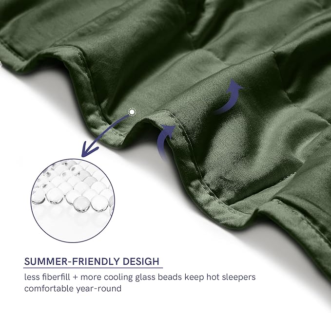 YnM Cotton King Size Weighted Blanket for Adults (88x104 Inches, 30 Pounds, Army Green), Smallest Compartments with Cooling Glass Beads,Heavy Blanket for Two Persons of 140~240lbs on Queen or King Bed