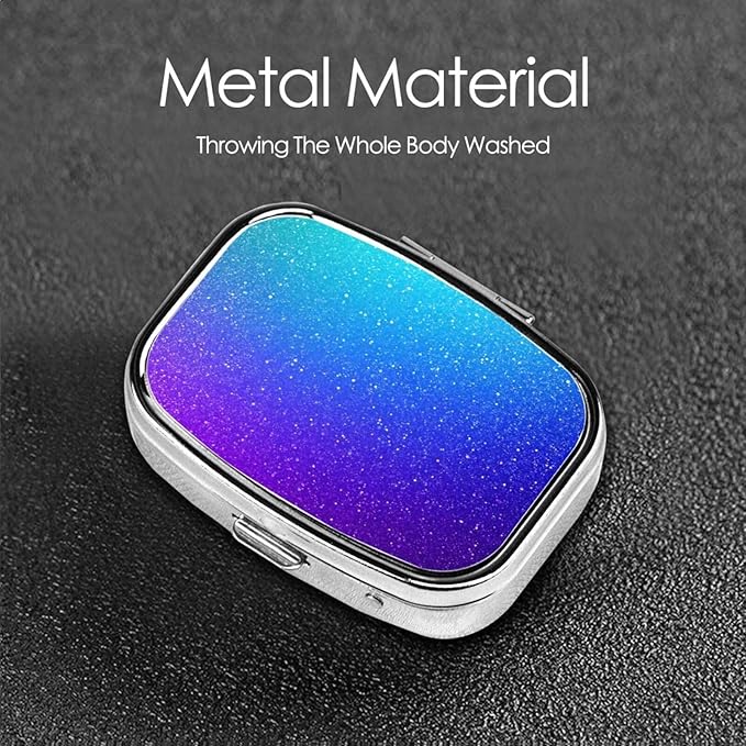 Purple Blue Glitter Pattern Pill Box 2 Compartment Medicine Pill Case Portable Pill Box for Pocket or Purse Pill Box
