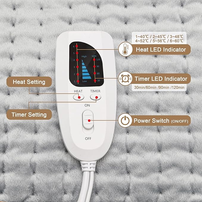 Deepsoon Heating Pad,Electric Heating Pads for Back,Neck,Abdomen,Moist Heating Pad for Shoulder,Knee,Arms,Legs,Dry/Moist Heat & Auto Shut Off,Christmas Gifts for Men and Women,Light Gray,24x20 Inch