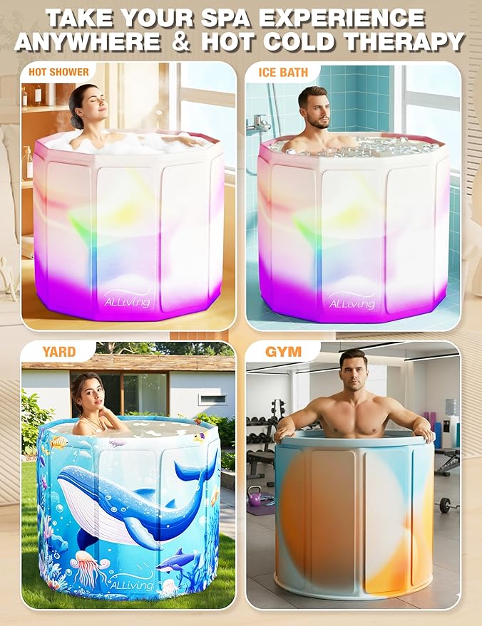 Portable Bathtub Adult Ice Bath Tub - Collapsible Folding Foldable Bathtub for Adult Shower Bathroom Hot SPA Soaking Cold Plunge Tub Deep Freestanding Bathtub Indoor Outdoor Purple
