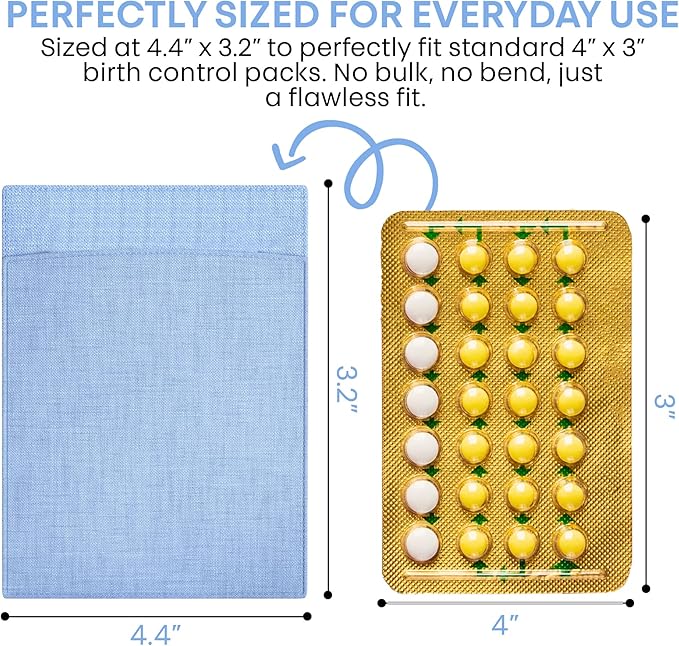 Peekaboo Pill Sleeve – Cute Birth Control Case – Soft Cotton Fabric Privacy Cover for Your Birth Control Pill Case – Pouch for 4” x 3” Packets (Sky Blue)