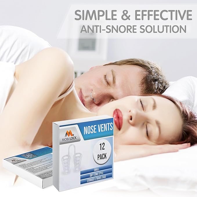 Nose Vent Sinus Relief (Pack of 12 Small Size) Soft Cone Vents - A Simple Solution for Nasal Snorers - Reusable Snoring Device to Enjoy a Peaceful Night's Sleep - by Mobi Lock
