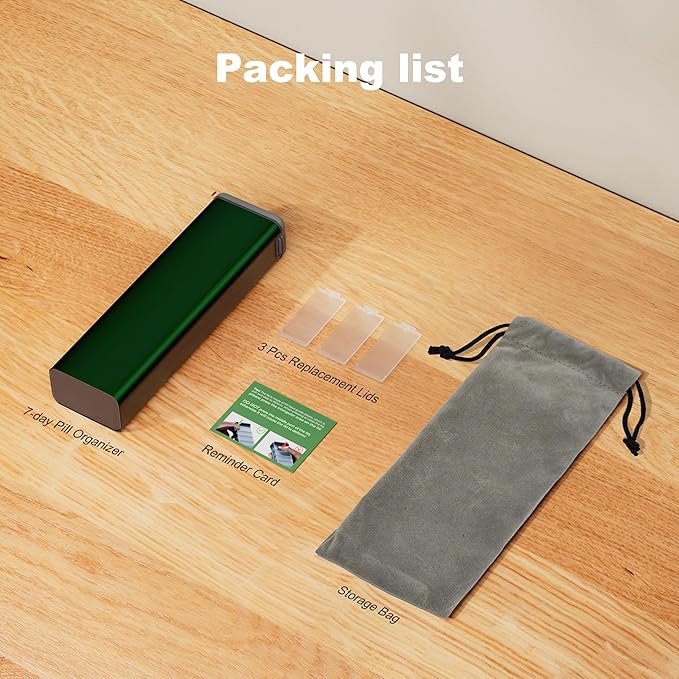 7 Day Weekly Metal Pill Organizer Travel, Kursoaya Premium Aluminum Daily Pill Box, Cute Portable Pill Case, Large Capacity Pill Holder for Supplements, Pills, Vitamins, Medicine (Hunter Green)