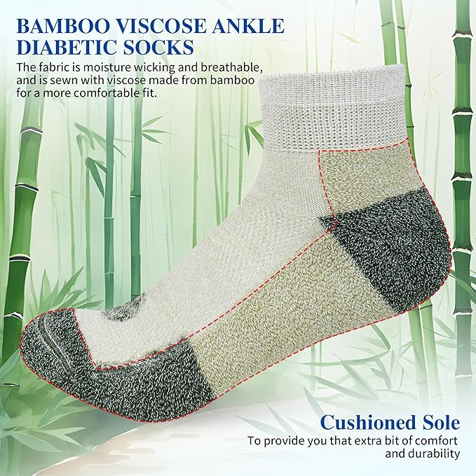 Diabetic Socks for Men,6 Pairs Ankle Mens Diabetic Socks,Diabetic Neuropathy Socks for Men Size 9-11/10-13/13-15.