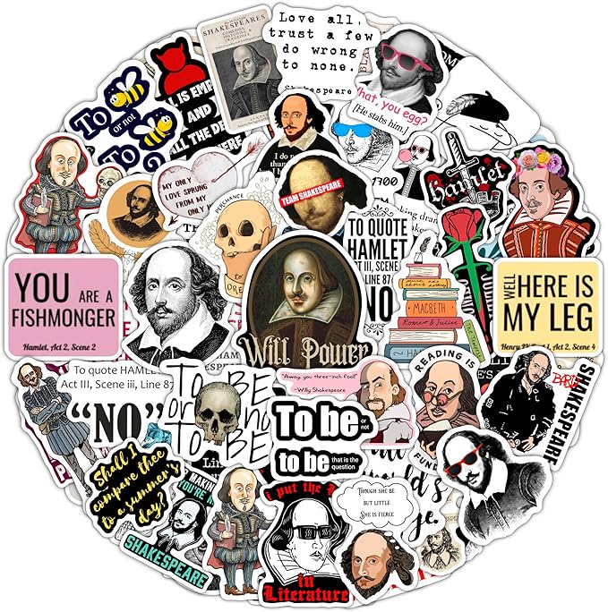 BulbaCraft Shakespeare Stickers – Literary Quote Vinyl Decals from Plays & Sonnets – Literature Waterproof Aesthetic Book Stickers for Laptops, Water Bottles - Shakespeare Gifts