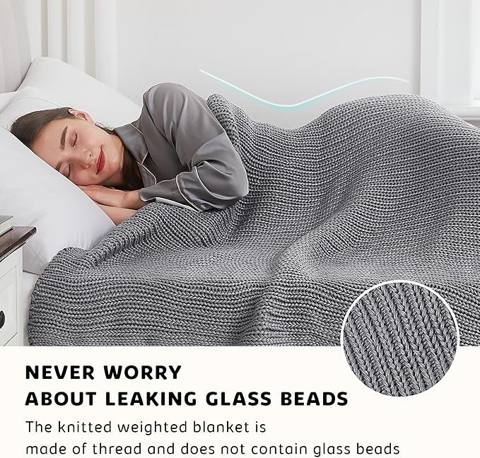 L'AGRATY Knitted Weighted Blanket - 50"x60" 10lbs Cooling Chunky Knit Heavy Blanket for Adults Braided Crochet Throw Thick Cable Yarn Knit Decorative No Beads Evenly Weighted Machine Washable