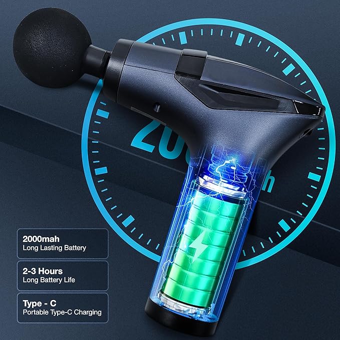 3-in-1 Massage Gun Extended Handle & Belt with 12 Speed Levels & 4 Replaceable Heads for Athletes, Gym Recovery and Seniors Back Pain