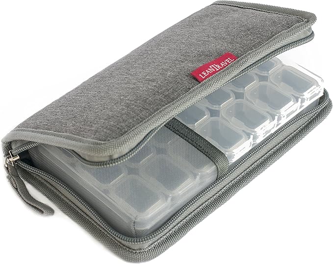 Leantravel Pill Case Organizer for Travel with Passport Wallet, Color Grey, Size Small for 7 Day Travel