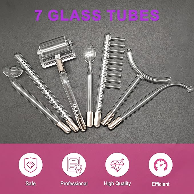Hi Frequency Facial Care Tool Skin Tonning Device with 7 Electrode Tubes 2 Colors Options Elitzia ETSC640NP (Purple)