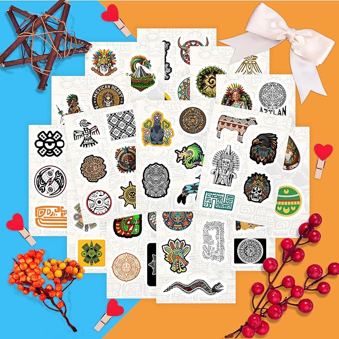 BulbaCraft Aztec Stickers for Water Bottle and Laptop - Aztec Party Supplies & Decorations, Waterproof Vinyl Decals, Culture and History Stickers, Gifts for Women & Men