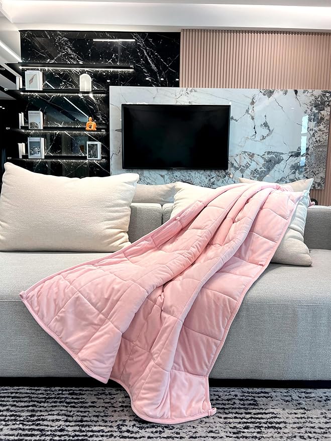 Sherpa Weighted Blanket for All Season,Both Sides Pink 15Lbs, 60 x 80 inches, Reversible Velvet Soft Plush Weighted Blanket for Adult Better Sleep