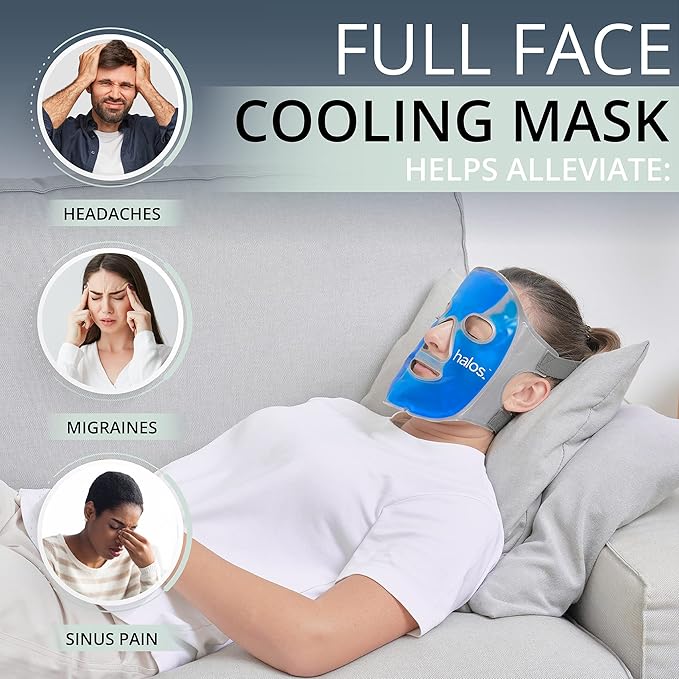 MyHalos® Ice Face Mask - Frozen Face Mask for Pain Relief, Migraine & Wisdom Tooth Surgery - Our Cooling Face Mask for Swelling, Puffiness & Stress Relief - Hot or Cold Gel Face Mask Cold Pack