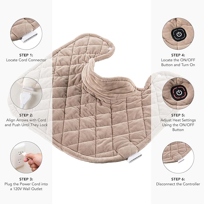 Berkshire Weighted Heating Pad – Faux Suede Fleece Electric Heat Pad for Neck, Shoulder & Back Pain Relief, 4 Heat Settings, Auto Shut-Off, Therapeutic Warmth, Chino, 23" x 15.3"