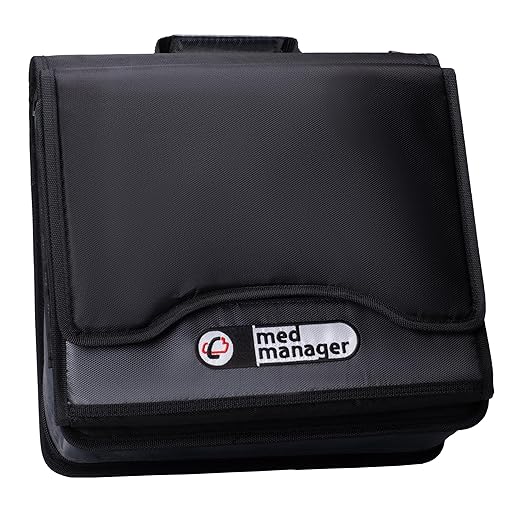 Med Manager Medicine Organizer and Binder, Removable Pouches, Detachable 5-Tab Expanding File Folder, Holds (15) Pill Bottles - (11) Standard Size and (4) Large Bottles, Black, 13 x 13 x 4.5 inches