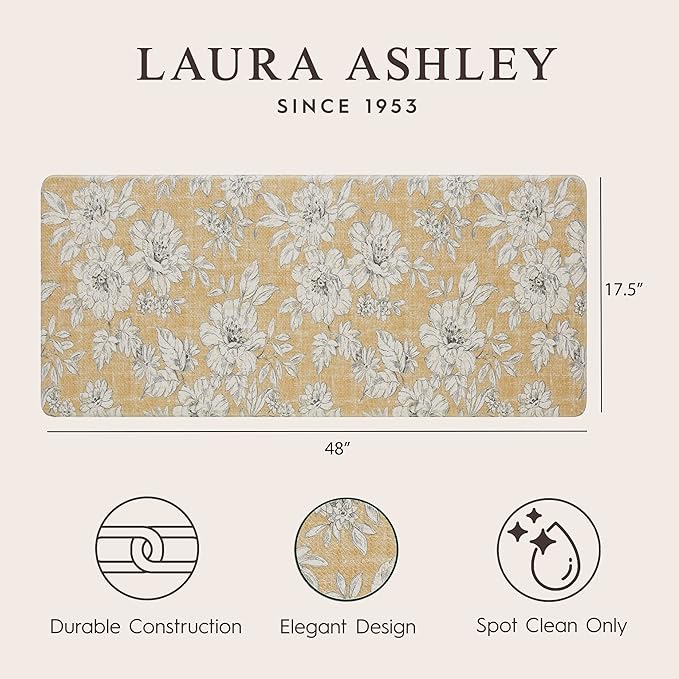 Laura Ashley - Anti-Fatigue Kitchen Mat, Iris Floral Design, Stain, Water & Fade Resistant, Cooking & Standing Relief, Non-Slip Backing, Measures 17.5" x 48", Tawny Yellow Iris