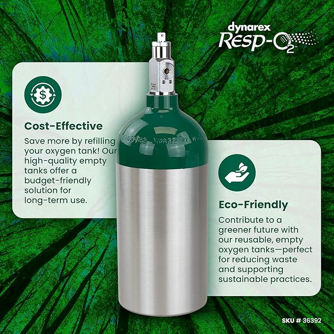 Dynarex Resp-O2 M9 Oxygen C -Cylinder with CGA 870 Post Valve – 1.7L Standard Size Oxygen Cylinder - Lightweight Aluminum Portable Tank with 255L Oxygen Capacity