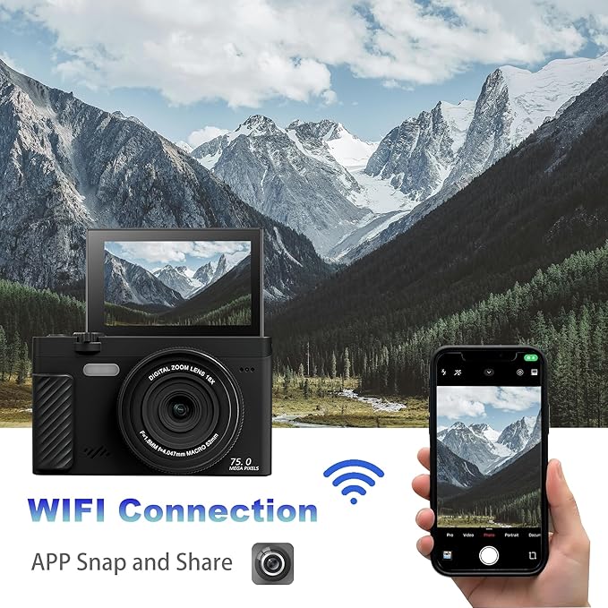 4K Digital Camera for Photography, 64MP WiFi Vlogging Camera with 180° Flip Screen, Point and Shoot Camera for YouTube, Beginner Camera with Beauty Mode & 64GB SD Card