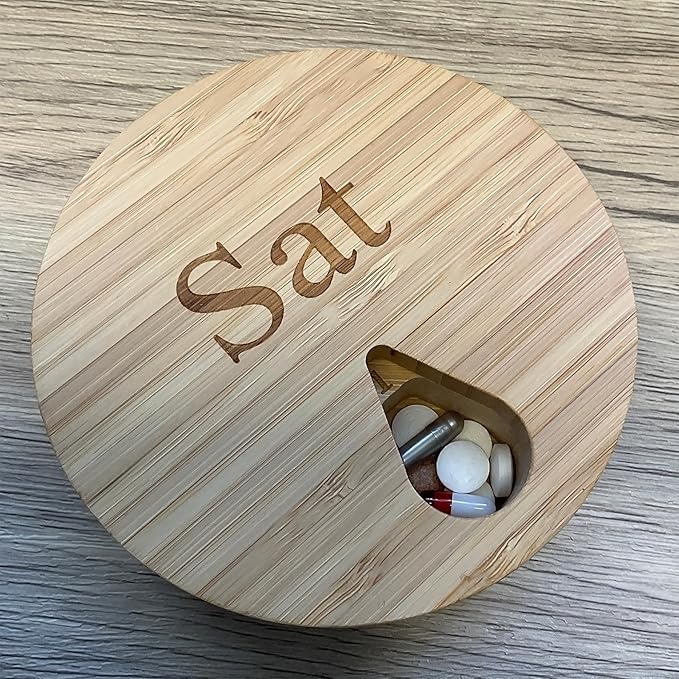 e-Pill Bamboo Weekly Pill Organizer, 7 Day Pill Box for Tablets, Vitamins or Supplements (Weekly)