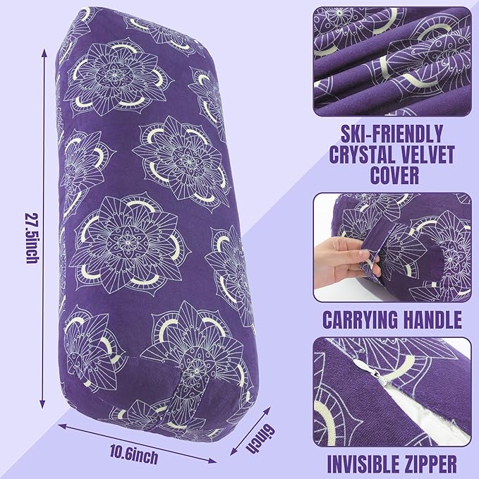 MABOZOO Yoga Bolster Pillow, Rectangular Yoga Bolster for Restorative & Meditation, Professional Meditation Cushion with Carry Handle