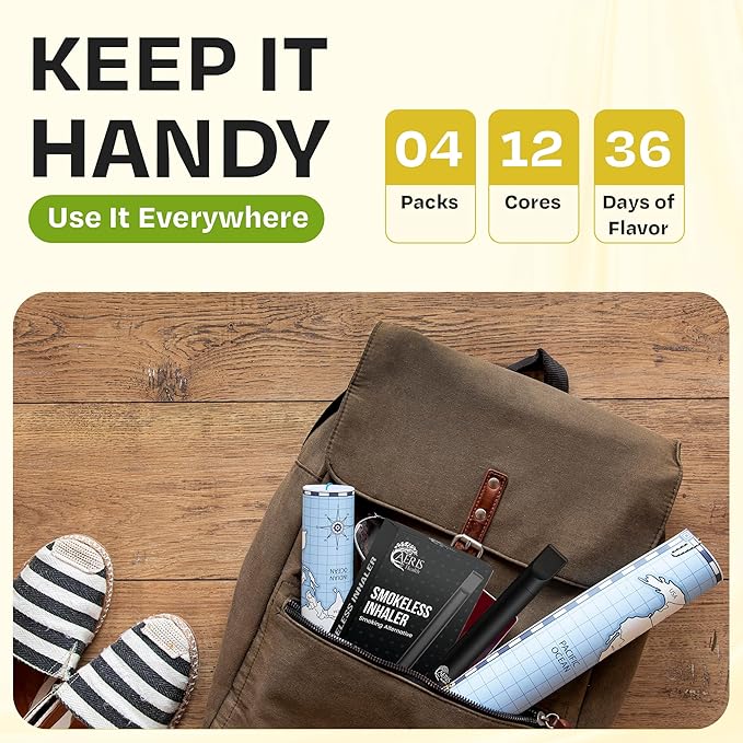 Smokeless Inhaler | Flavored Air Device with 12 Plant-Based Cores | Mint & Spearmint | 36 Days of Scent | Portable, Reusable & Non-Electric | Simple Fresh Air Stop Smoking Aid