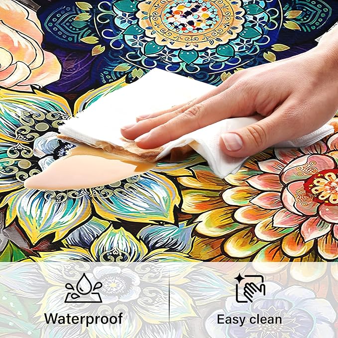 Boho Floral Kitchen Rugs Mats for Floor 2 Piece Cushioned Anti Fatigue Memory Foam Mat Non Slip Standing Desk Padded Comfort Standing Mat, 17.3x28+17.3x47 Inch - 1/2 Inch Thick