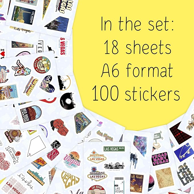 BulbaCraft 100Pcs Las Vegas Stickers for Water Bottle and Laptop - Las Vegas Party Supplies & Decorations, Waterproof Vinyl Decals, City and Casino Stickers, Gifts for Women & Men