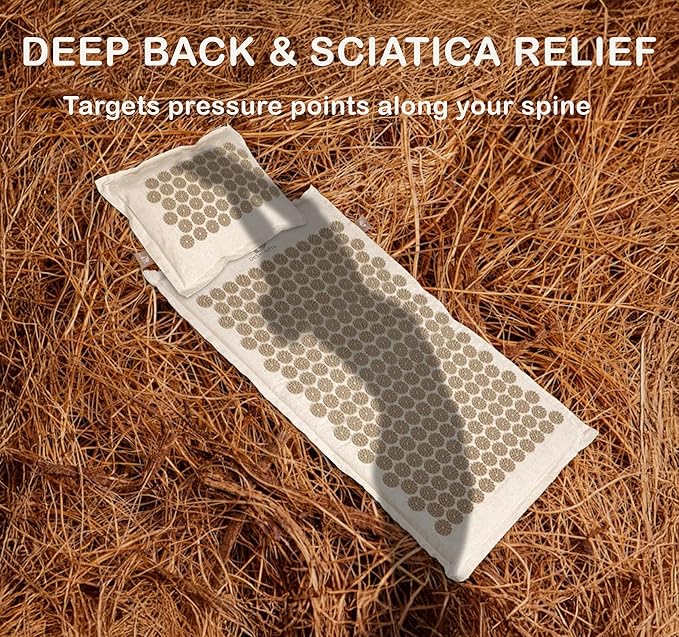 Acupressure Mat & Pillow Set for Back Pain, Neck Pain & Sciatica Relief – Extra Long Bed of Nails Mat 29” with Coconut Fiber for Stronger Pressure, Stress Relief, Muscle Recovery & Sleep – DoSensePro