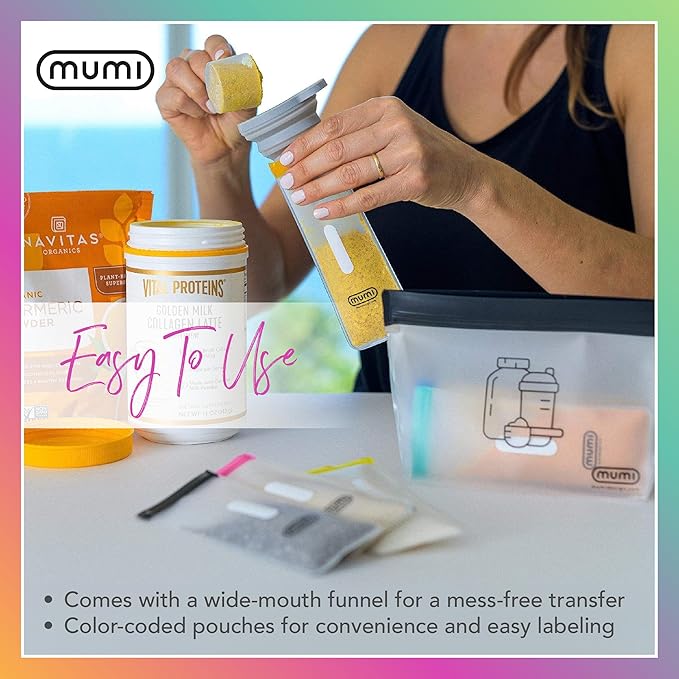 MUMI Ultimate Wellness Bundle - Pill Pouch Set and Single Dose Kit - 7pc Mini Pill Bags with 1 Large Zipper Pouch and 7pc Powder Supplement Packets with 1 Large Zipper Pouch