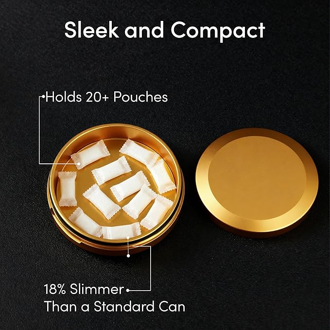 Aluminum Zyn Can – Slim Metal Zyn Container for Pouches & Snus | Core Series | Gold