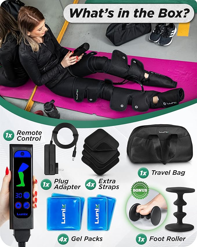 Lunix LX10 FSA Full Leg Massager with Heat & Air Compression, Foot Calf and Thigh Massage Boots for Everyday Recovery, Adjustable Fit, Cold Therapy Option, Handheld Controller, Charcoal Black