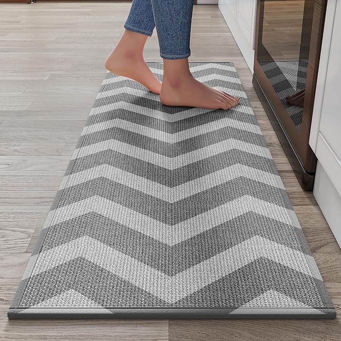 Kitchen Rugs Non Slip Washable Kitchen Mats for Floor, Super Absorbent Oil and Water Linen-Look Woven Runner Rug, Kitchen Sink Mat Standing Mat, Gray 17"x47"