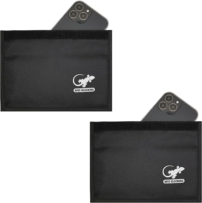 Faraday Bag Anti-Tracking GPS RFID Car Key Signal Blocker Wallet Shielding Pouch Protective Case for Cell Phone Car Key FOB, Data Privacy, Electronic Device Security (2 Pack - Pocket Black)