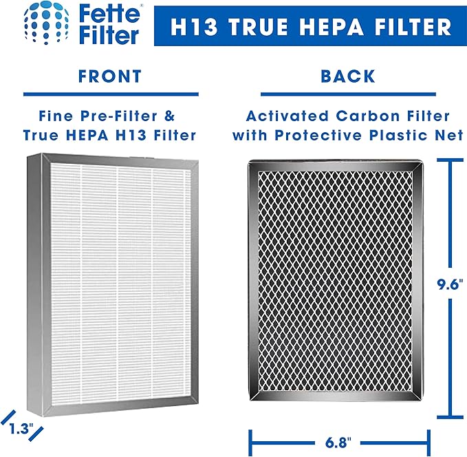 Fette Filter - Premium H13 True HEPA Replacement Filter Compatible with MA-25 Air Purifier with 3-in-1 filtration system. Includes 2 Hepa Replacements for models 25/US B1/S1/W